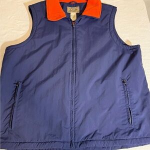 L.L. Bean Men's XL Tall Vest Navy Orange Fleece Lined Outdoor Full Zip